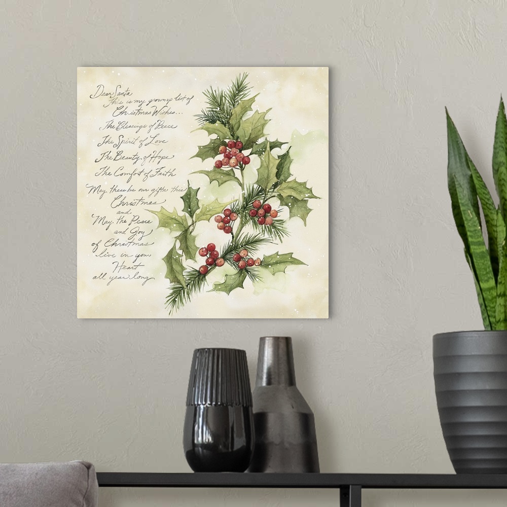 A modern room featuring A classic Christmas Holly evokes the holiday spirit