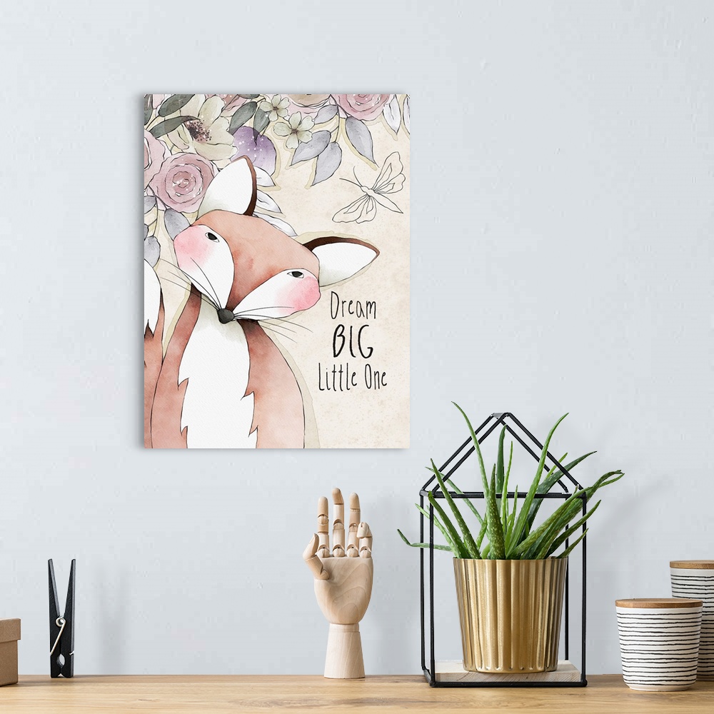A bohemian room featuring This gently rendered watercolor animal design adds a soft gender-neurtal touch to baby decor.