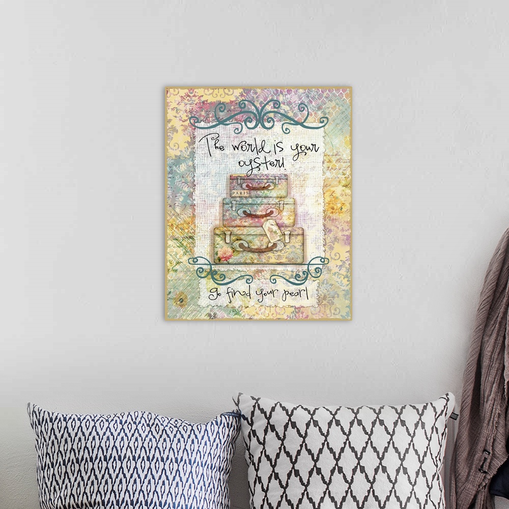 A bohemian room featuring Inspirational art with fashionable icons perfect for bed, bath and more.