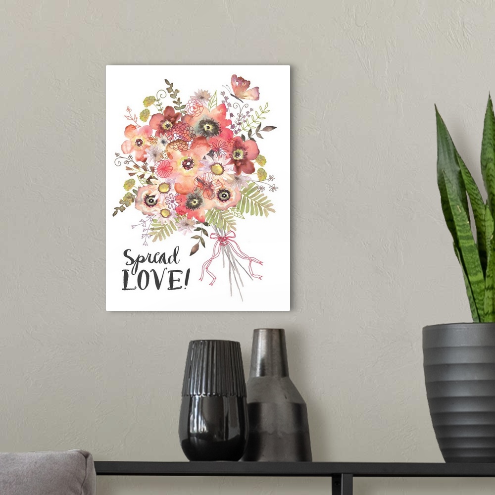 A modern room featuring Sweet floral bouquet accented with a simple sentiment!