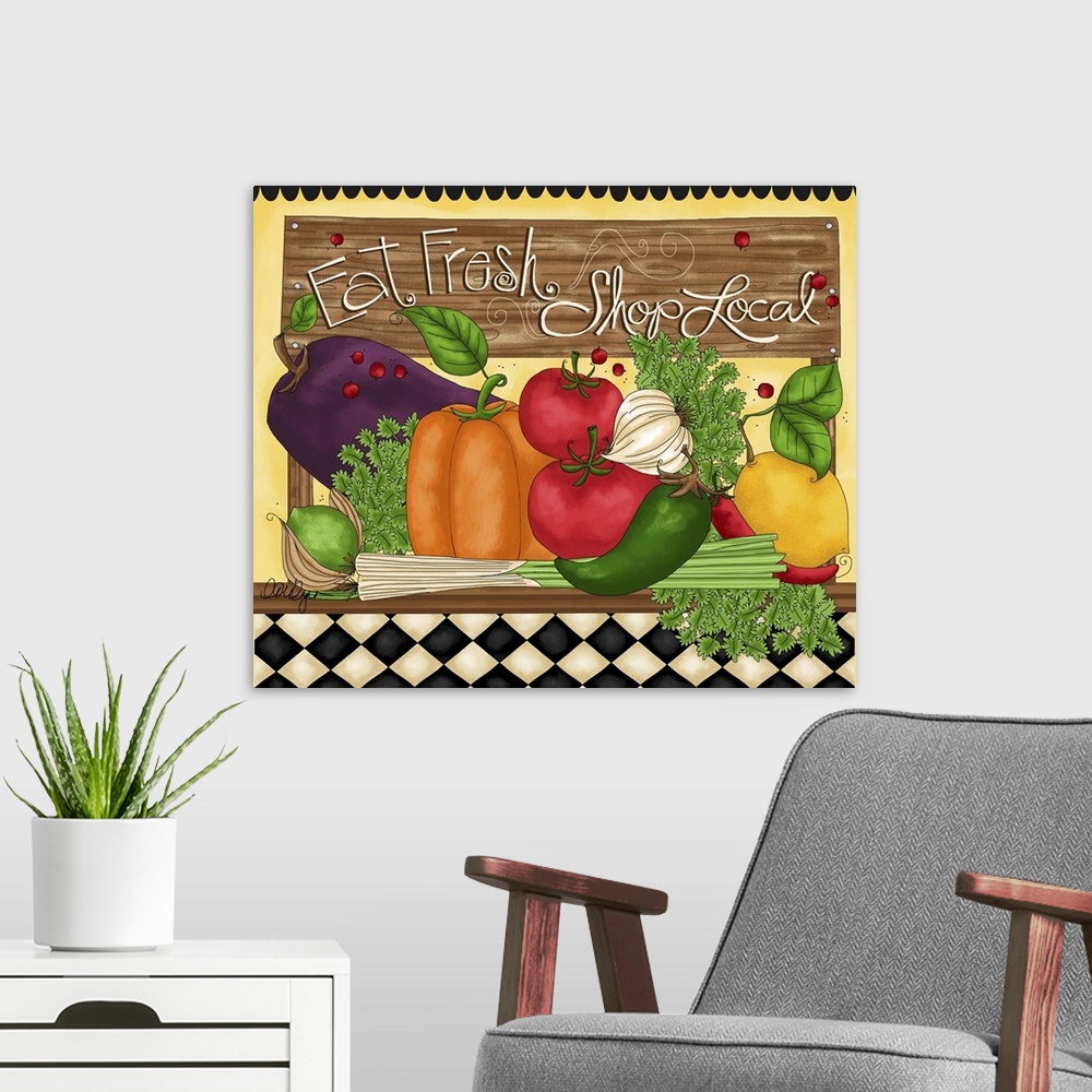A modern room featuring This piece of art will inspire you to eat fresh and shop local.