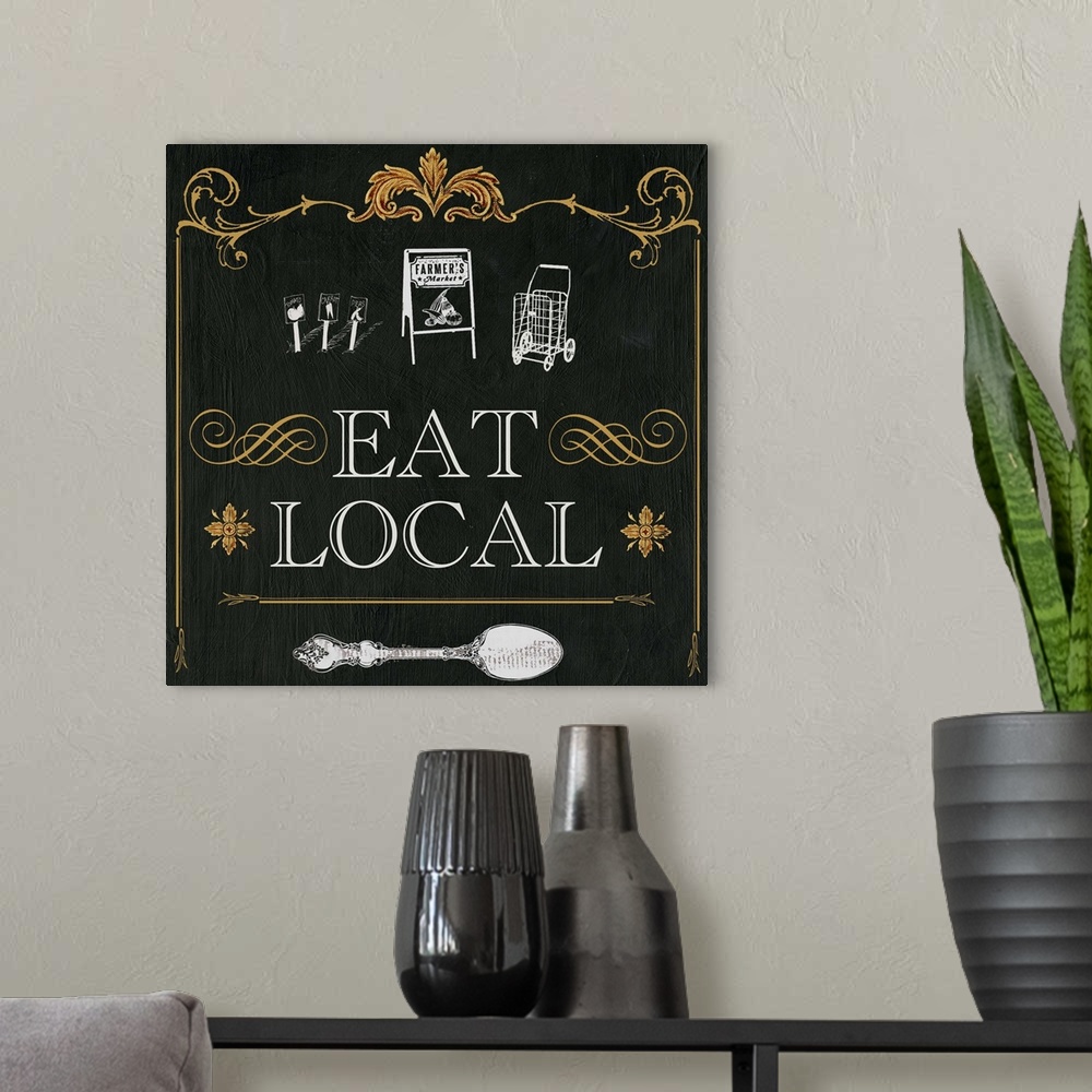A modern room featuring Eat Local chalkboard signage makes great decor for kitchen or dining room.