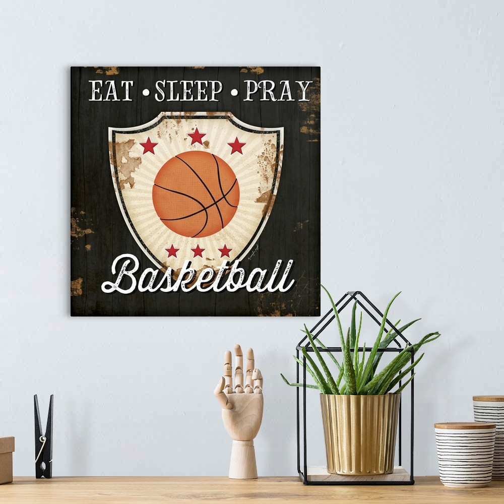 A bohemian room featuring Eat, Sleep, Pray, Basketball