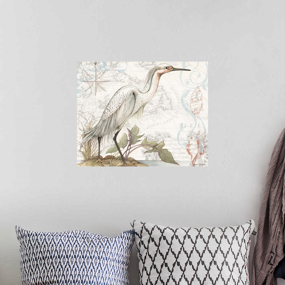 A bohemian room featuring Beautiful imagery from the sea for a classic coastal decor.