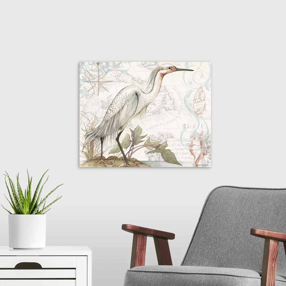 A modern room featuring Beautiful imagery from the sea for a classic coastal decor.