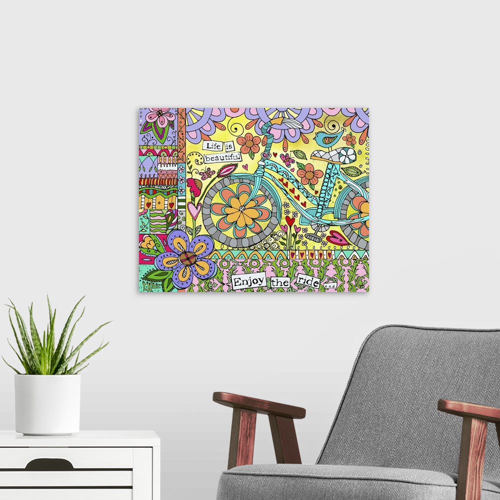 A modern room featuring Enjoy the ride with this whimsical bike art!