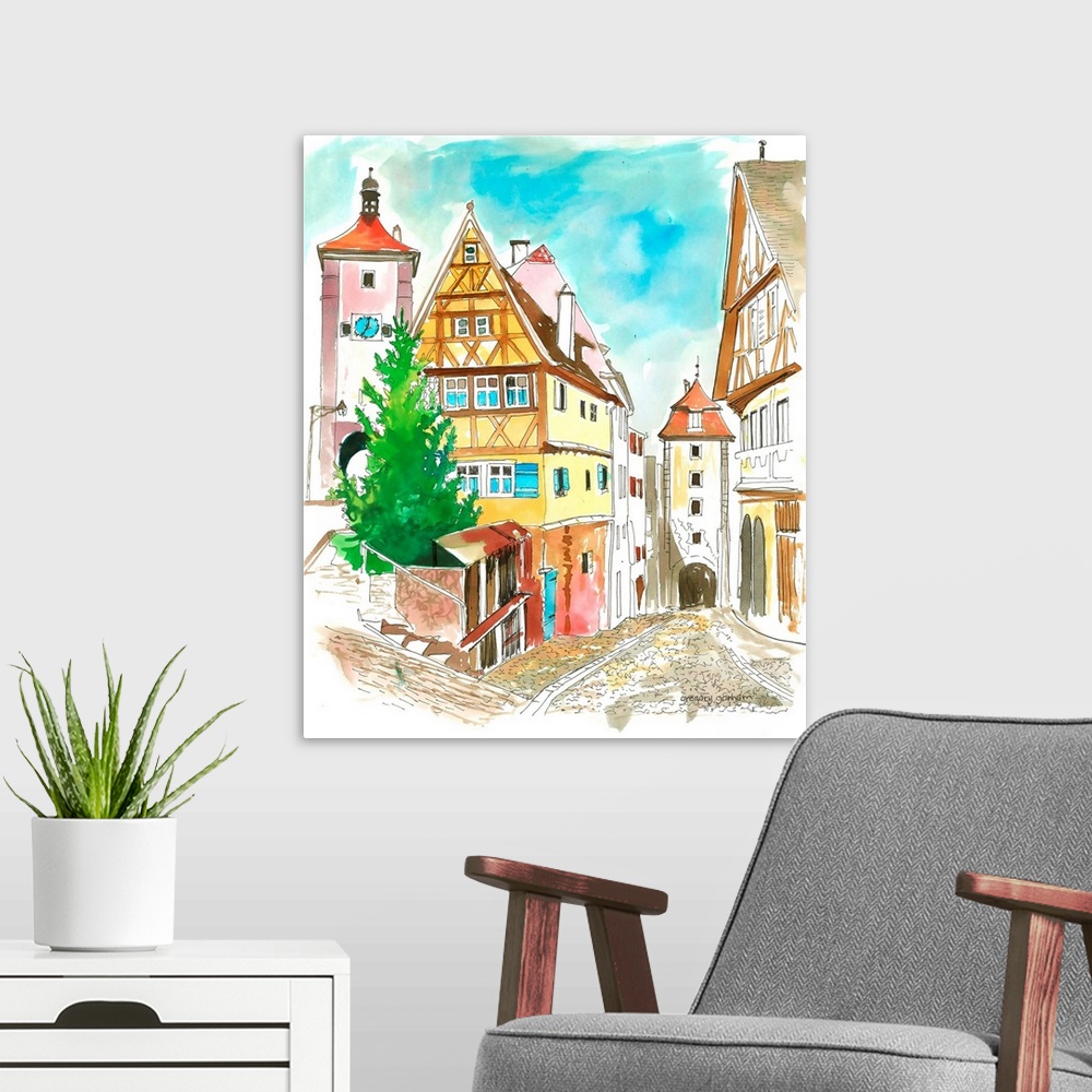A modern room featuring This European street scene adds elegance to the home.