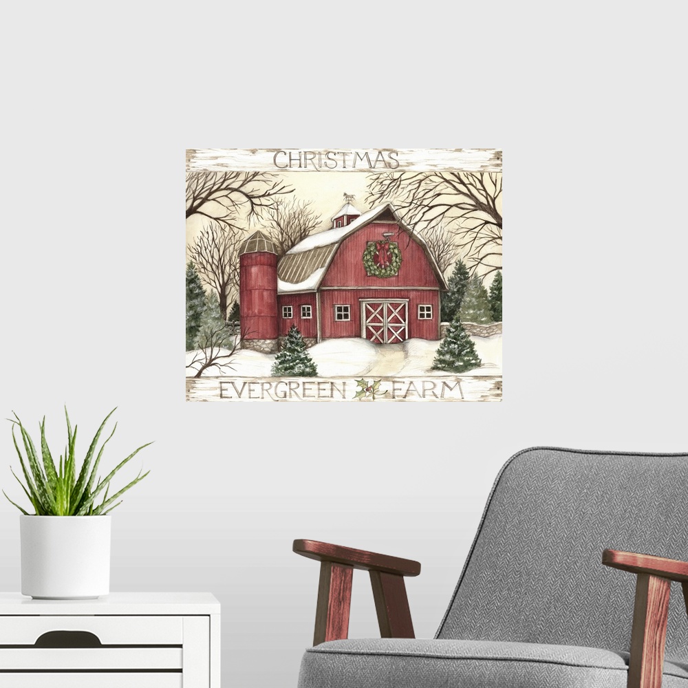 A modern room featuring A country Christmas barn to warm the heart.