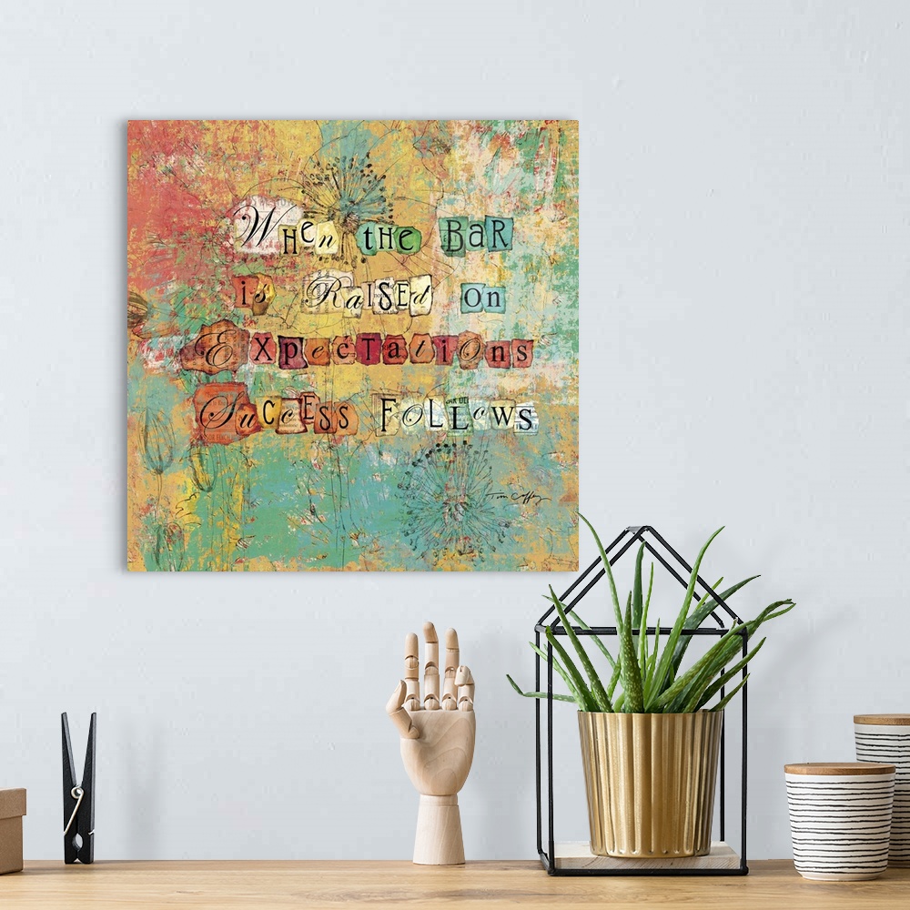 A bohemian room featuring Inspirational and motivational sentiment in colorful abstract art style