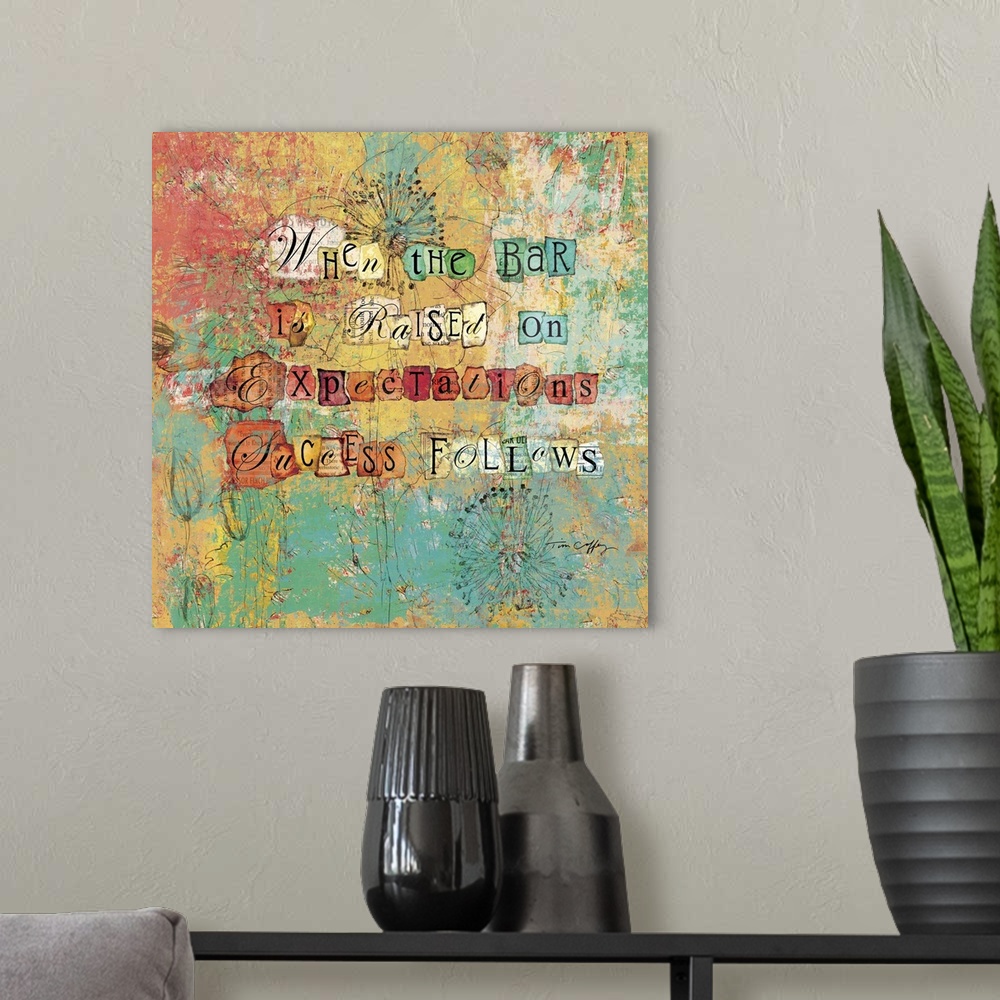 A modern room featuring Inspirational and motivational sentiment in colorful abstract art style