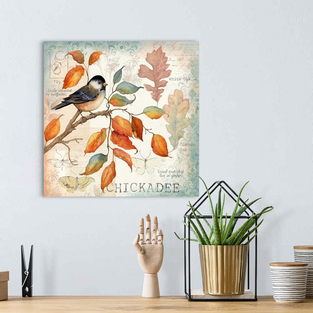 A bohemian room featuring Botanical bird scene captures the warmth of the autumn palette.