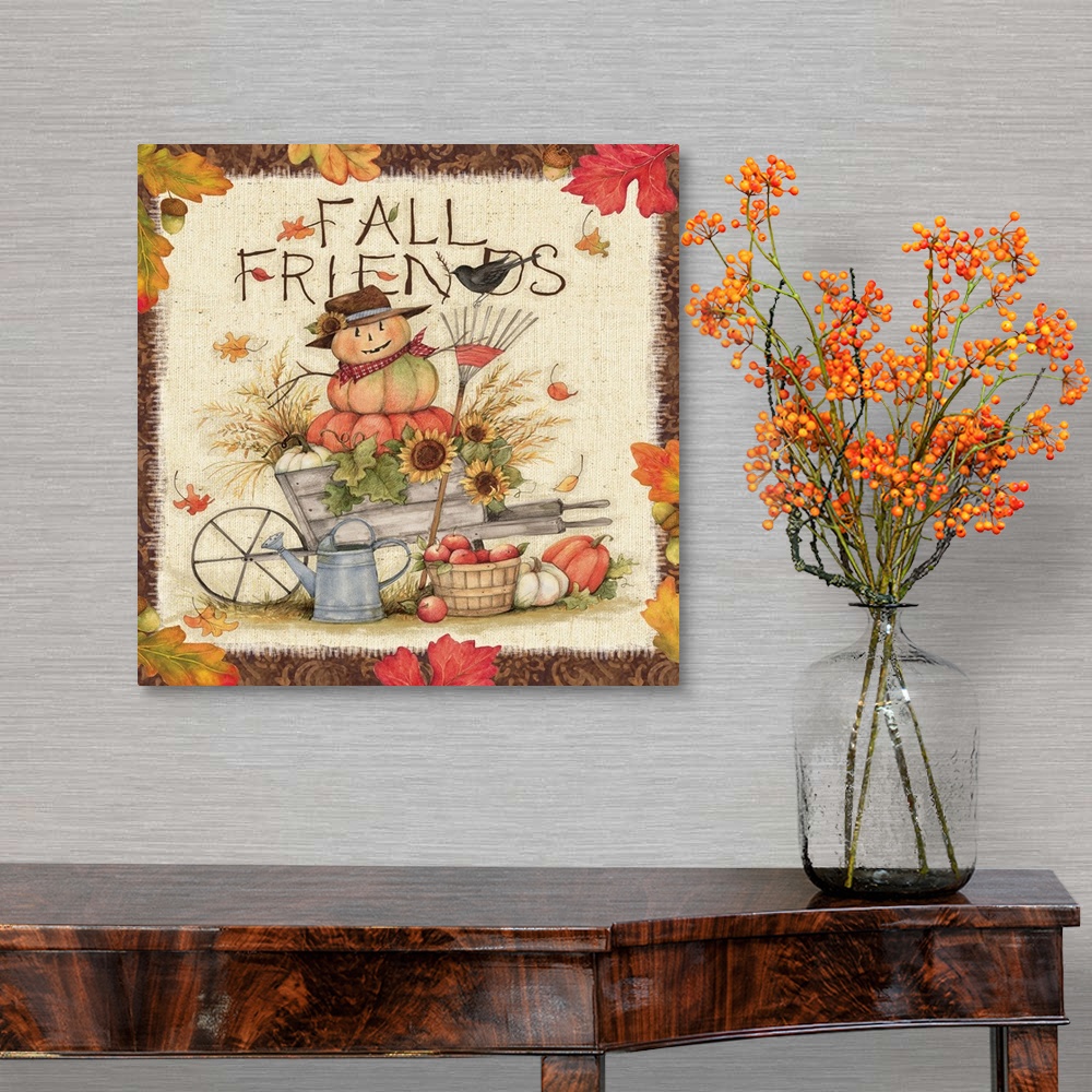 A traditional room featuring Charming vignette of a harvest scarecrow!