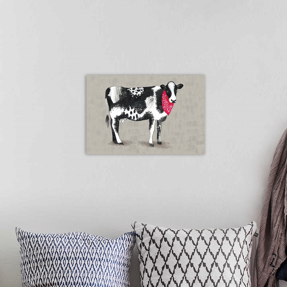 A bohemian room featuring Stylish and contemporay country art, accented with the classic red bandana.