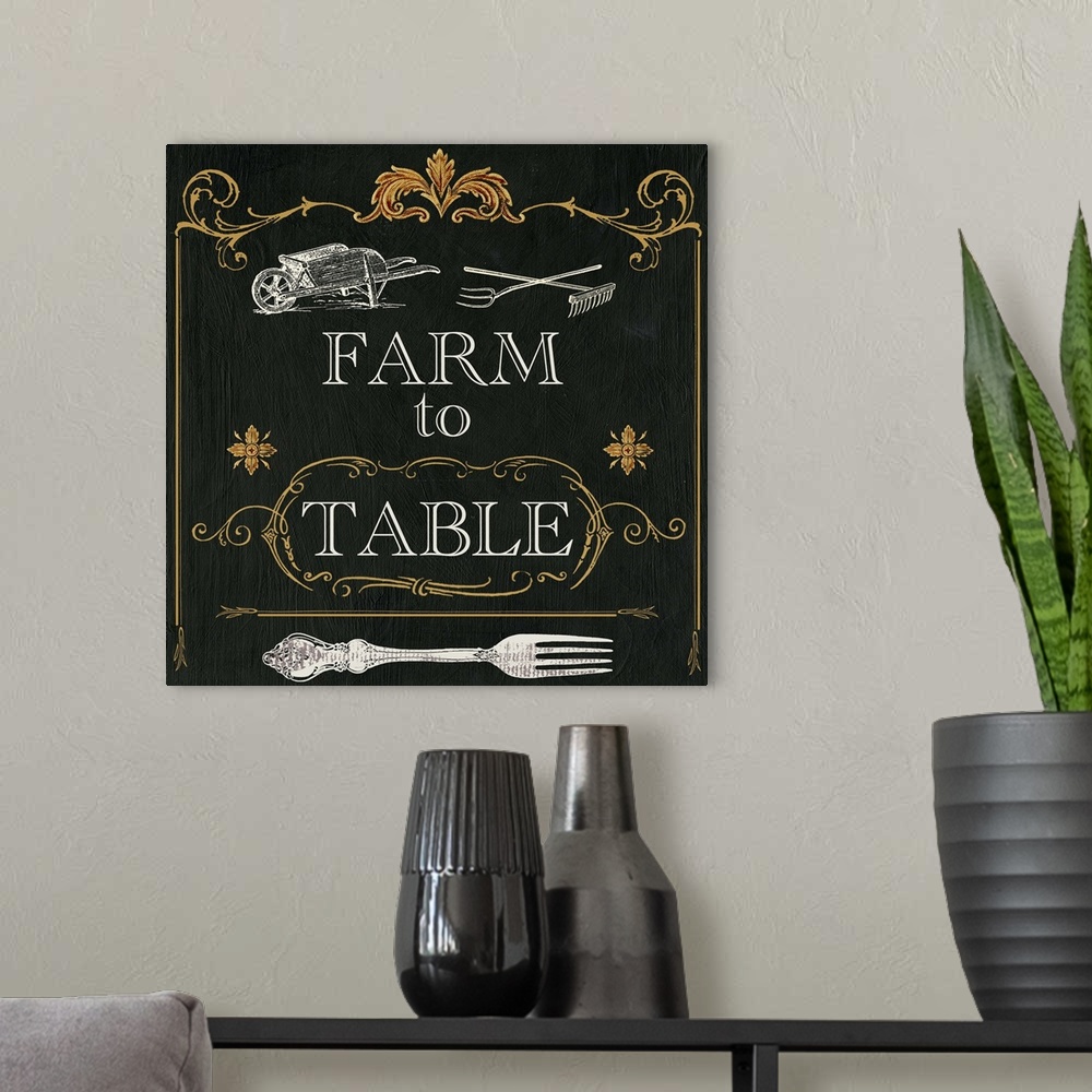 A modern room featuring Farm to Table chalkboard signage makes great decor for kitchen or dining room.