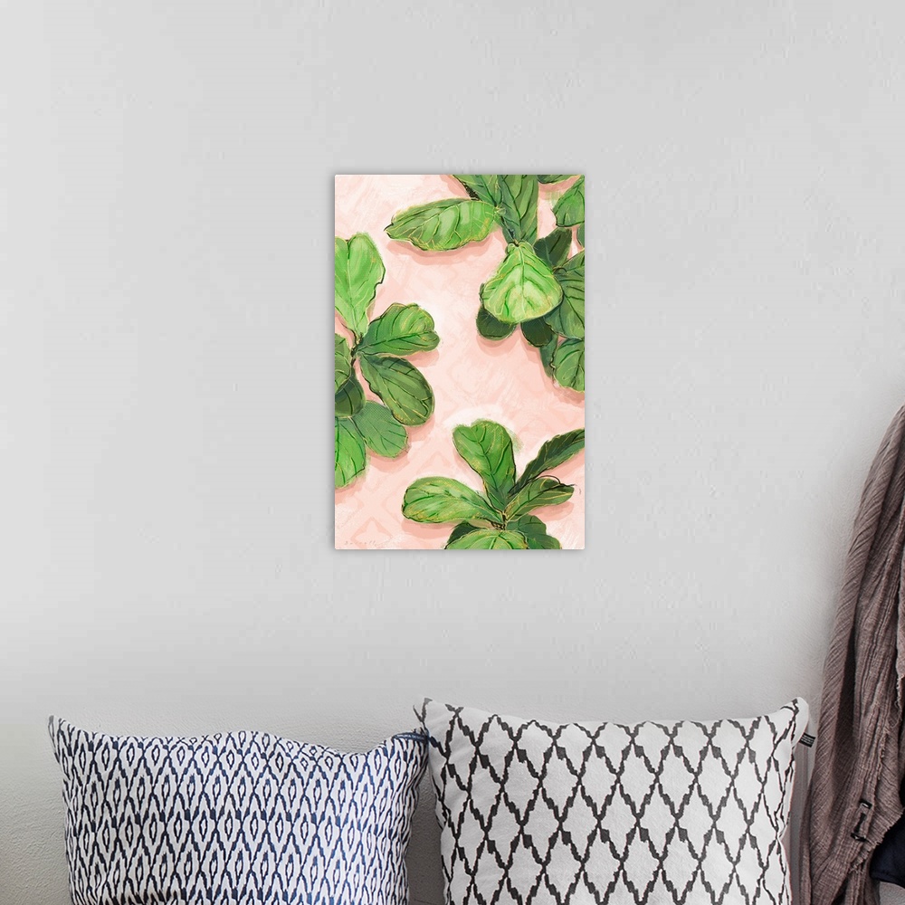 A bohemian room featuring This fiddle leaf image is all about nature and form.