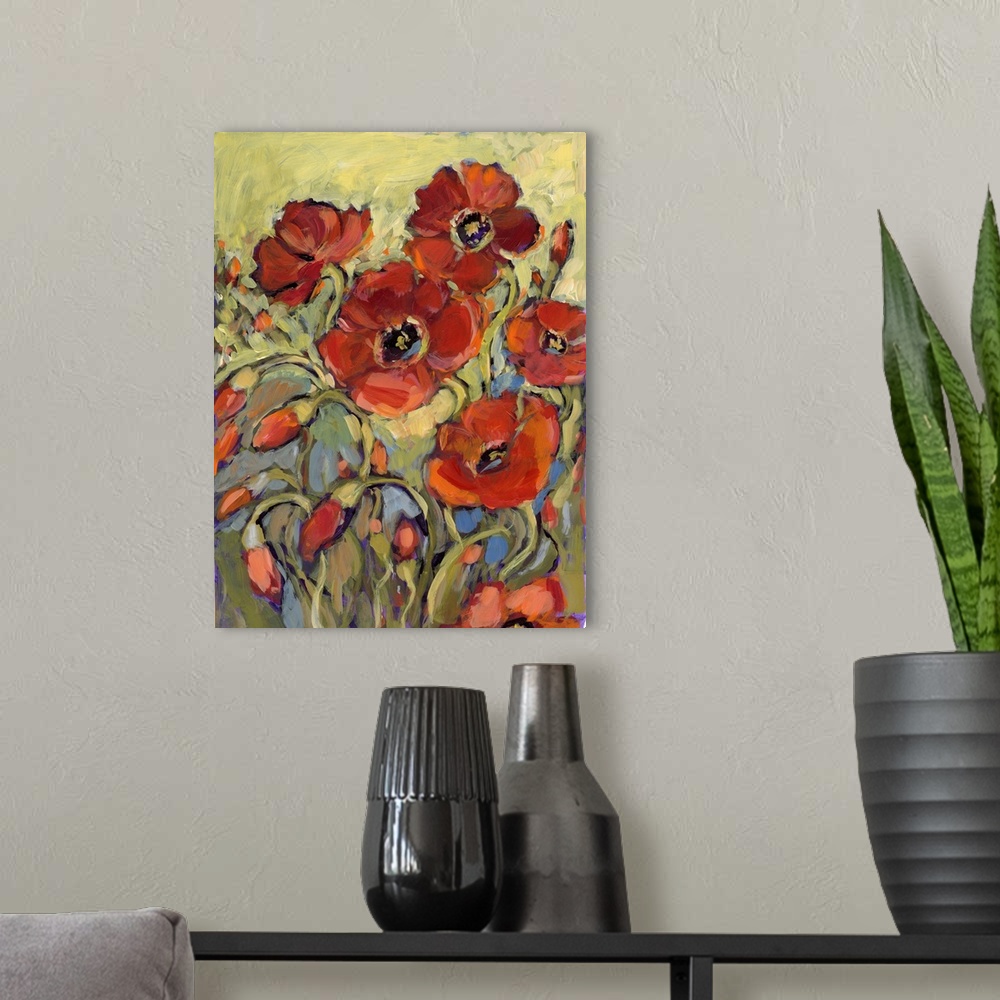 A modern room featuring Splashy and loosely rendered flowers make a bold decor statementoclassic yet contemporary!