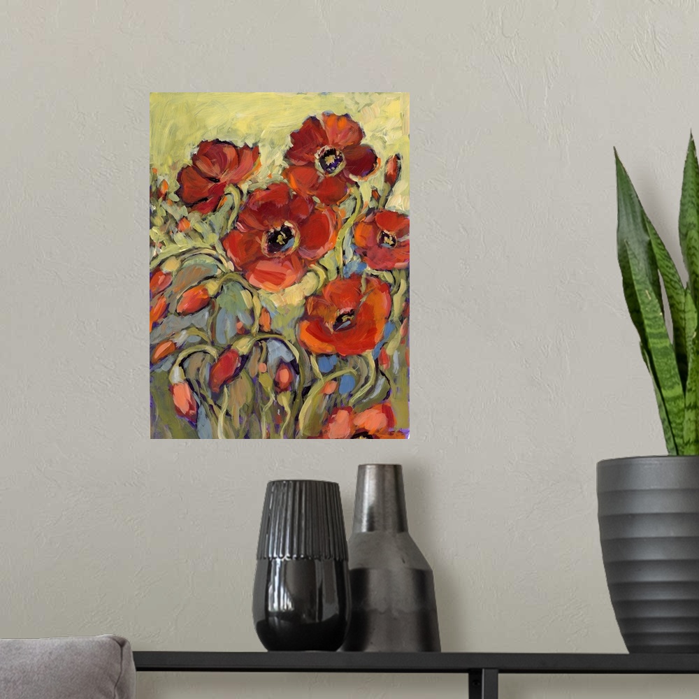 A modern room featuring Splashy and loosely rendered flowers make a bold decor statementoclassic yet contemporary!