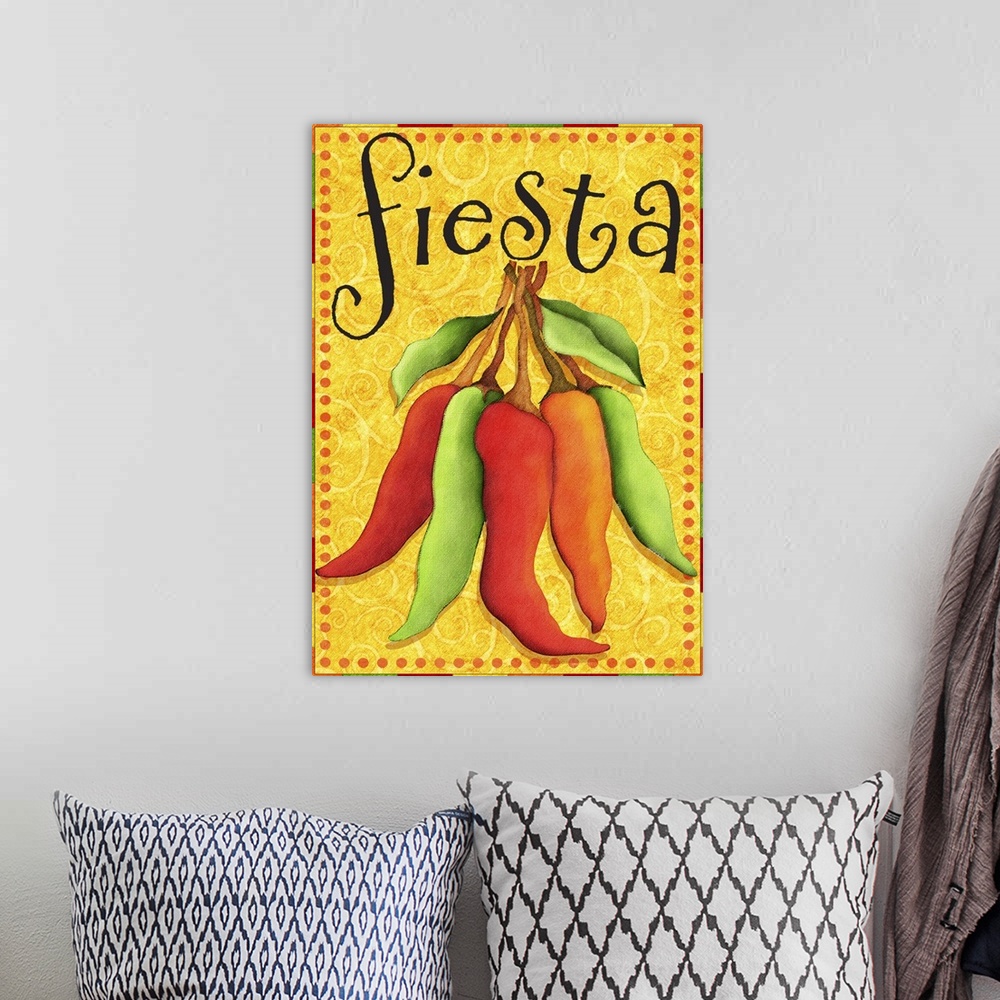 A bohemian room featuring Fiesta time with this bold and sassy chili pepper.