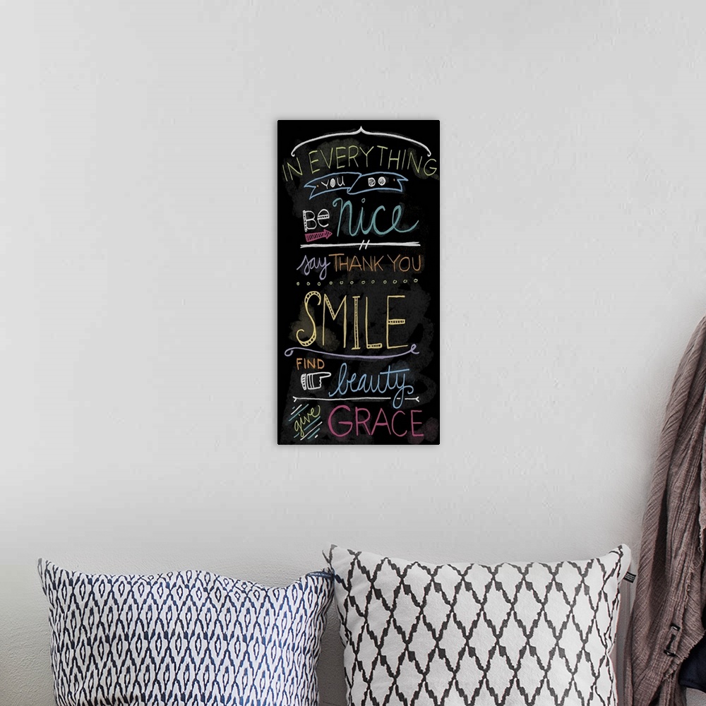 A bohemian room featuring Chalkboard decor injects loose inspirational style into a room setting.