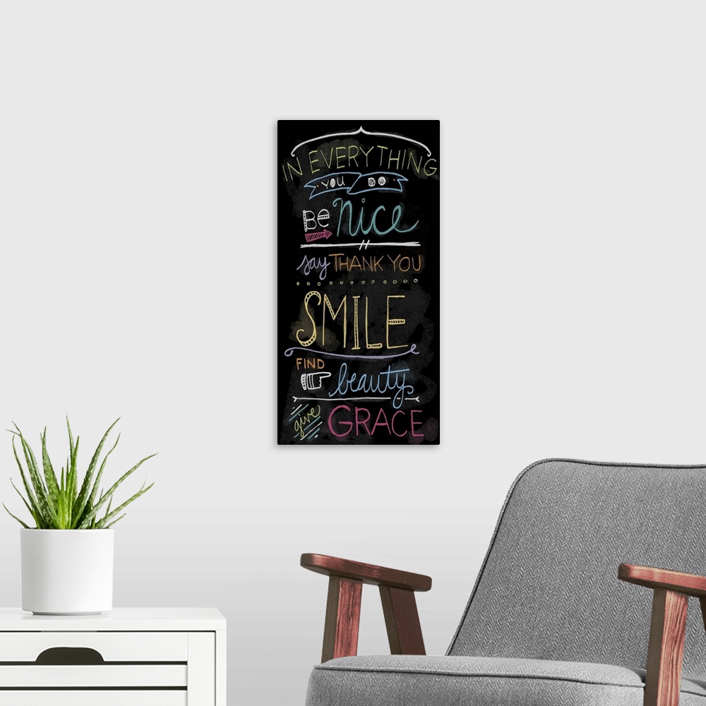 A modern room featuring Chalkboard decor injects loose inspirational style into a room setting.