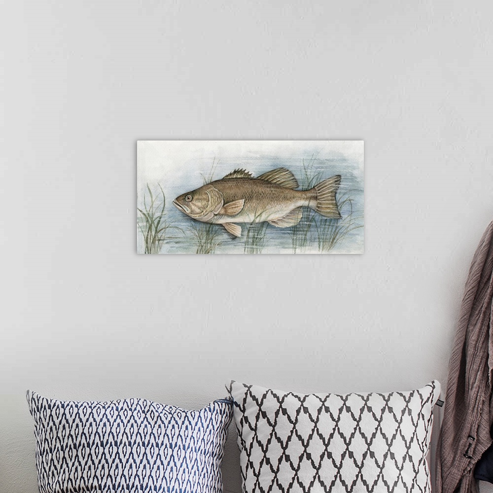 A bohemian room featuring Fish painting is a great accent for your cabin, lake house or den!