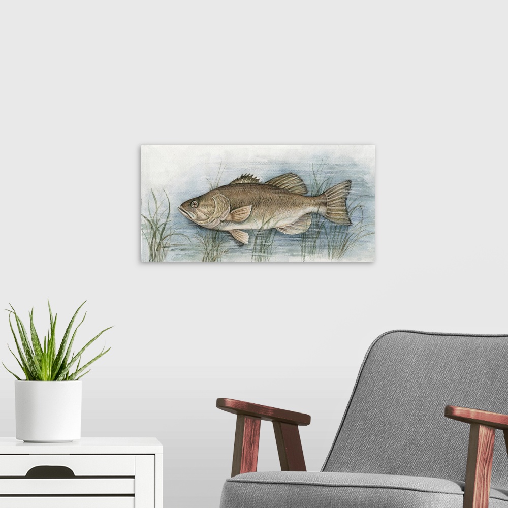 A modern room featuring Fish painting is a great accent for your cabin, lake house or den!