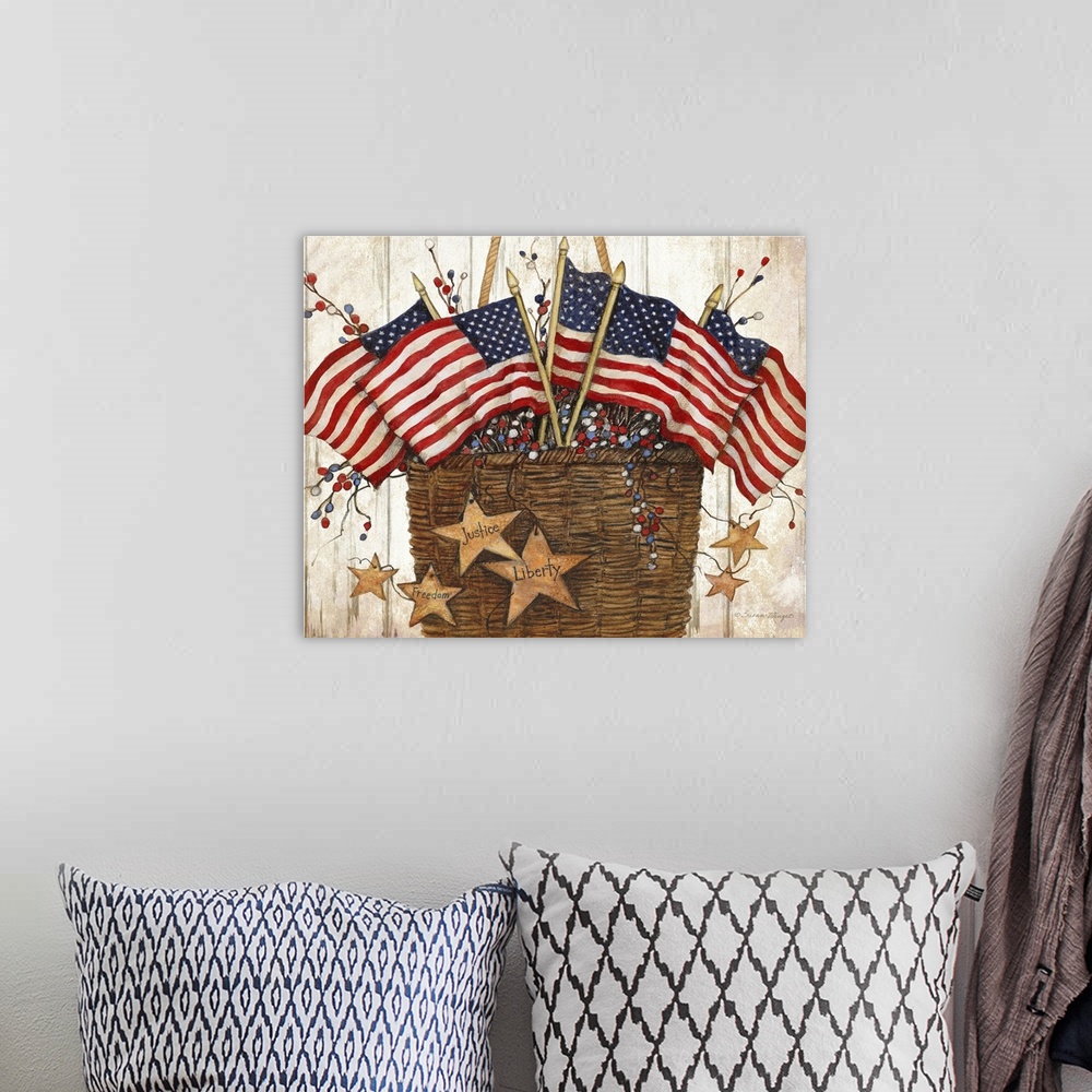 A bohemian room featuring Flag waving never goes out of style!