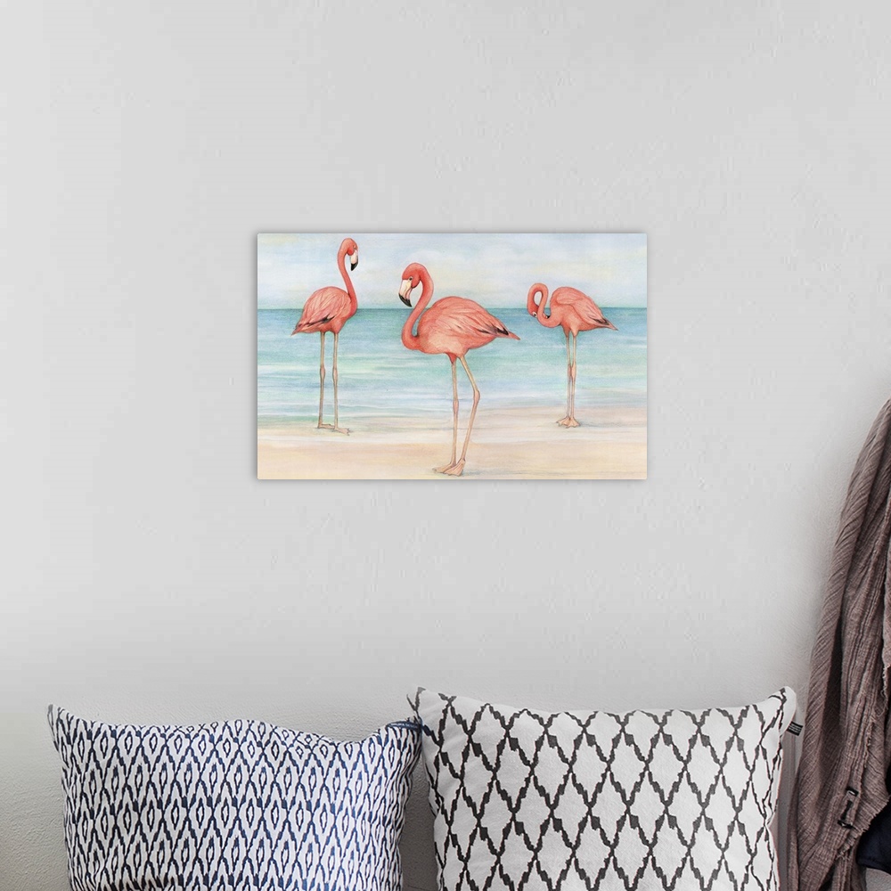 A bohemian room featuring Flamingos bring a playful grace to your decor