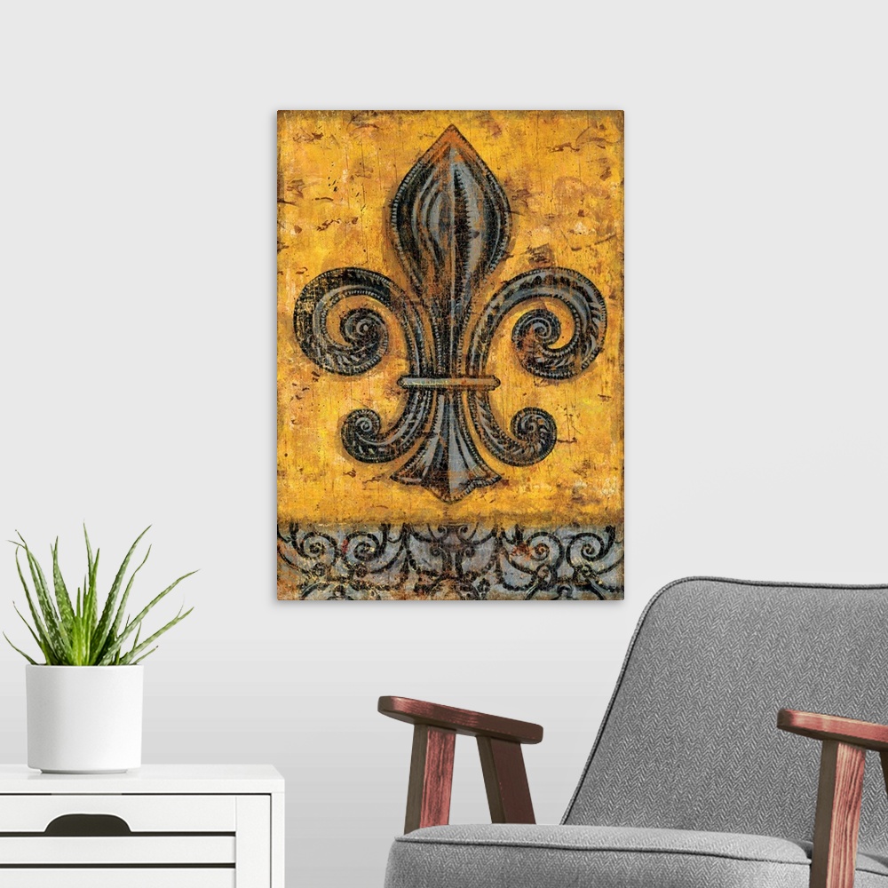 A modern room featuring Classic Fleur de Lis has a rustic feel for an on-trend decor.