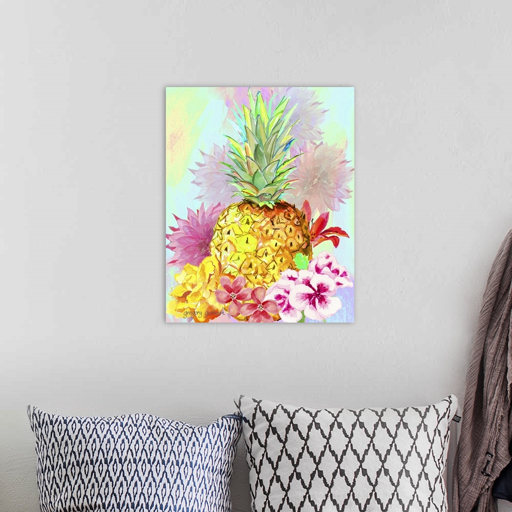 A bohemian room featuring The pineapple is a sign of hospitality and welcome.