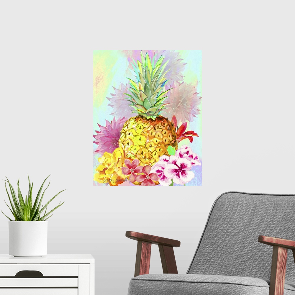 A modern room featuring The pineapple is a sign of hospitality and welcome.