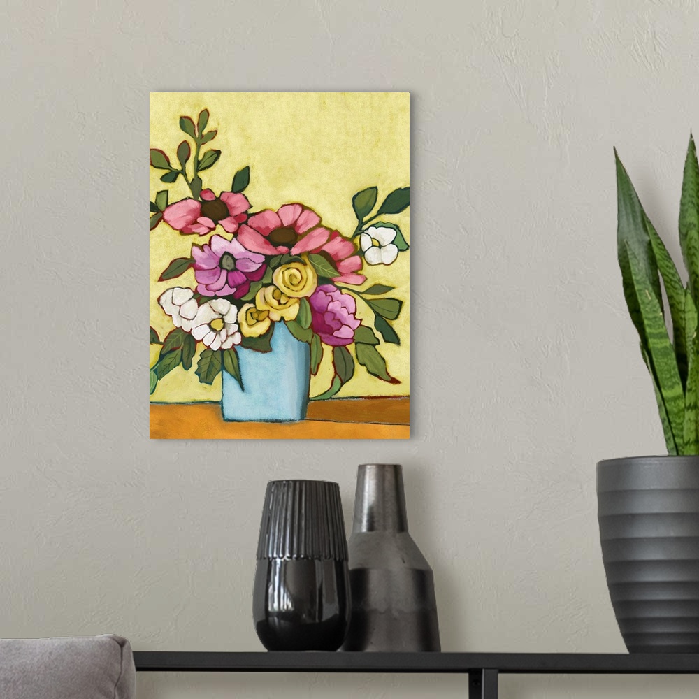 A modern room featuring An impressionistic treatment of a classic floral still live brings a modern flair to your decor