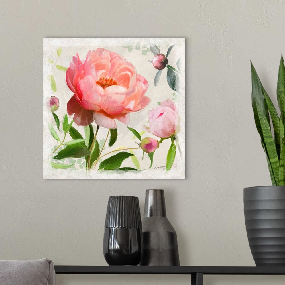 A modern room featuring Stunning art featuring peonies brings elegance and style to any decor.