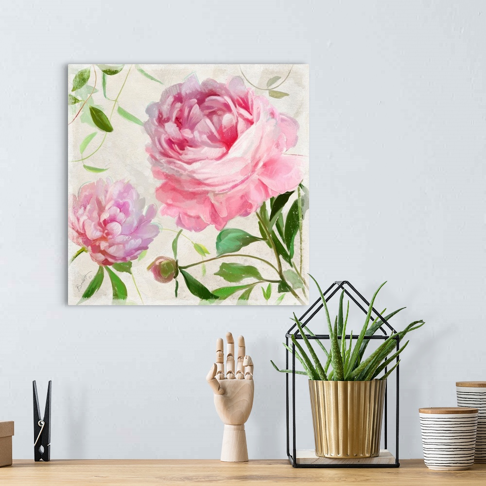A bohemian room featuring Stunning art featuring peonies brings elegance and style to any decor.
