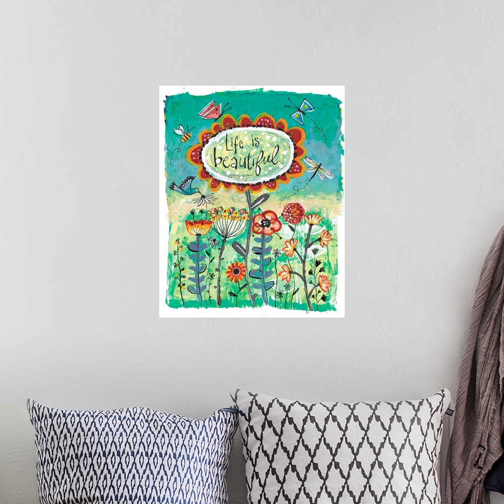 A bohemian room featuring Playful and inspirational art will infuse a room!