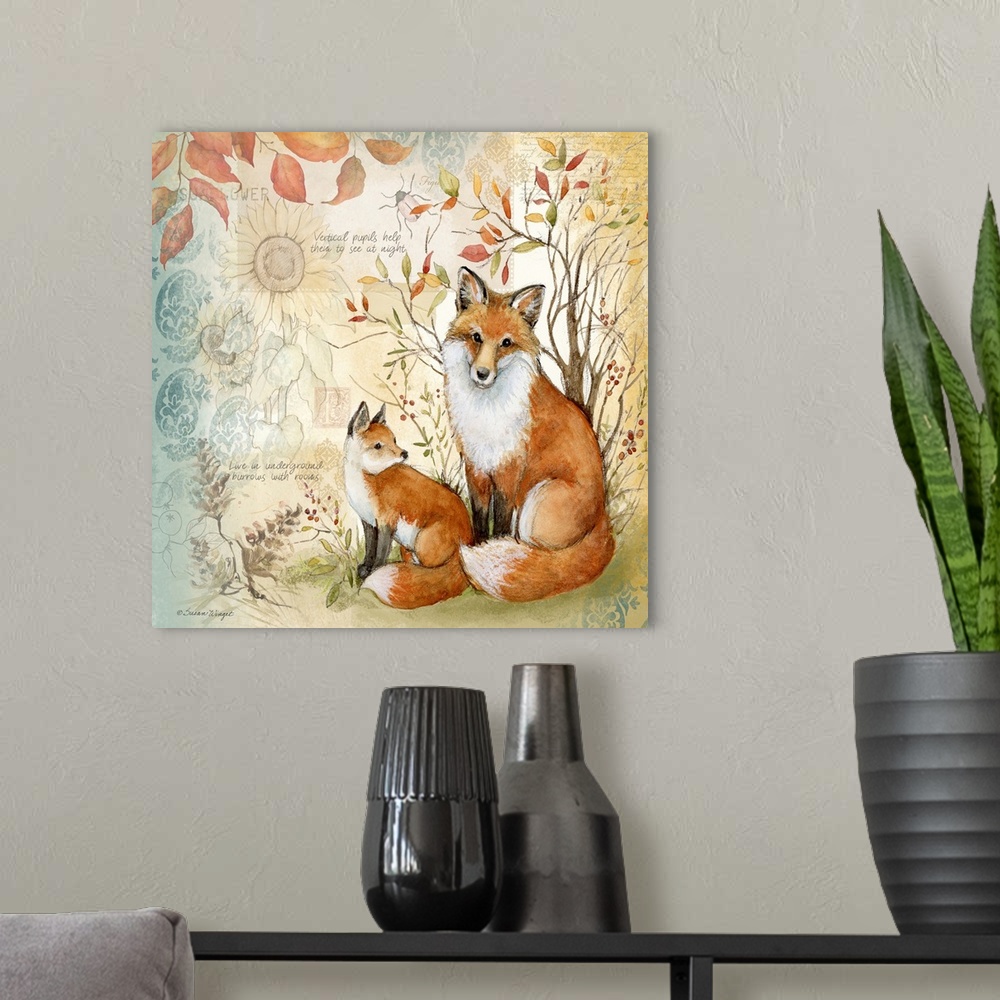 A modern room featuring A nature botanical featuring a woodsy fox family!