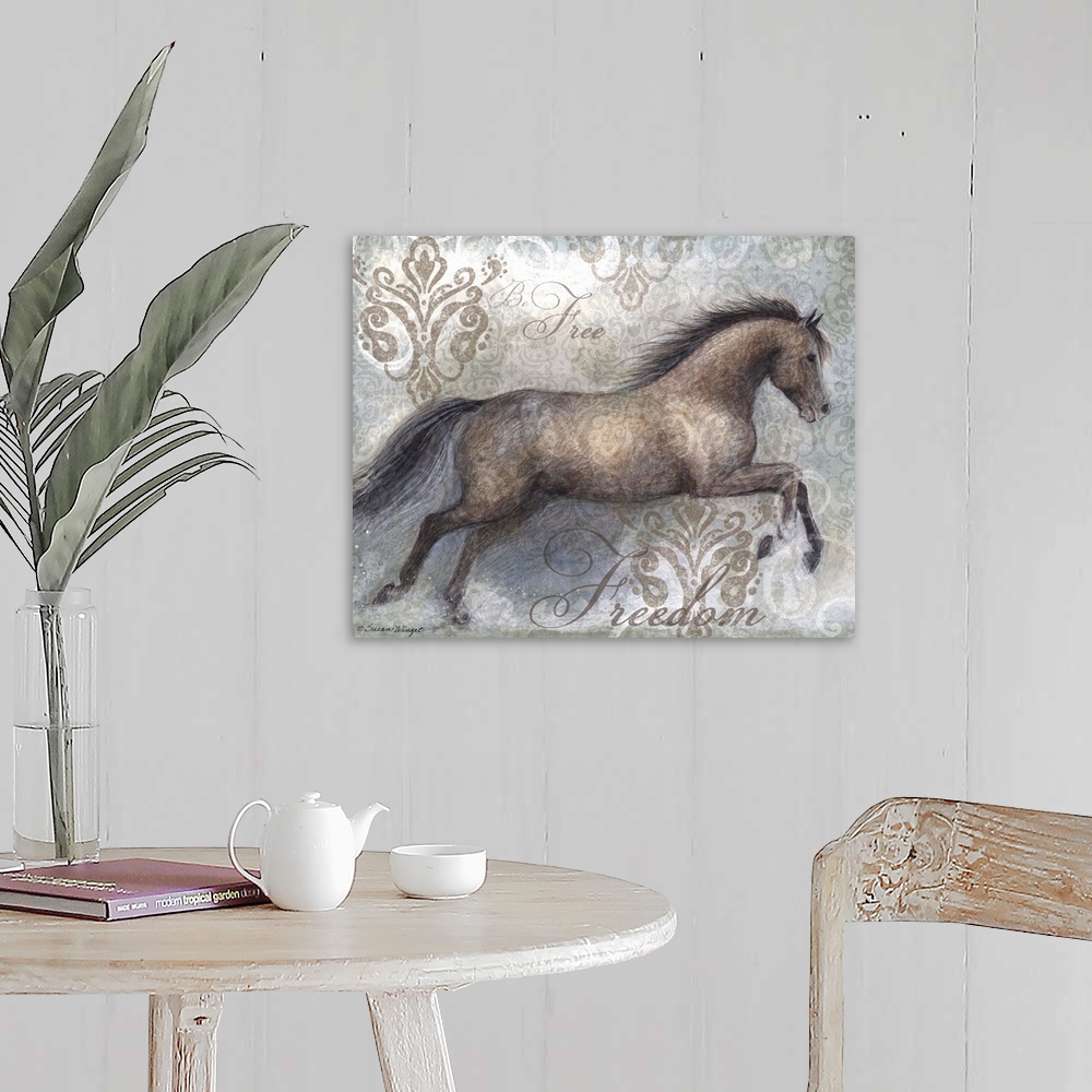 A farmhouse room featuring Stunning depiction of this beautiful creature called the horse