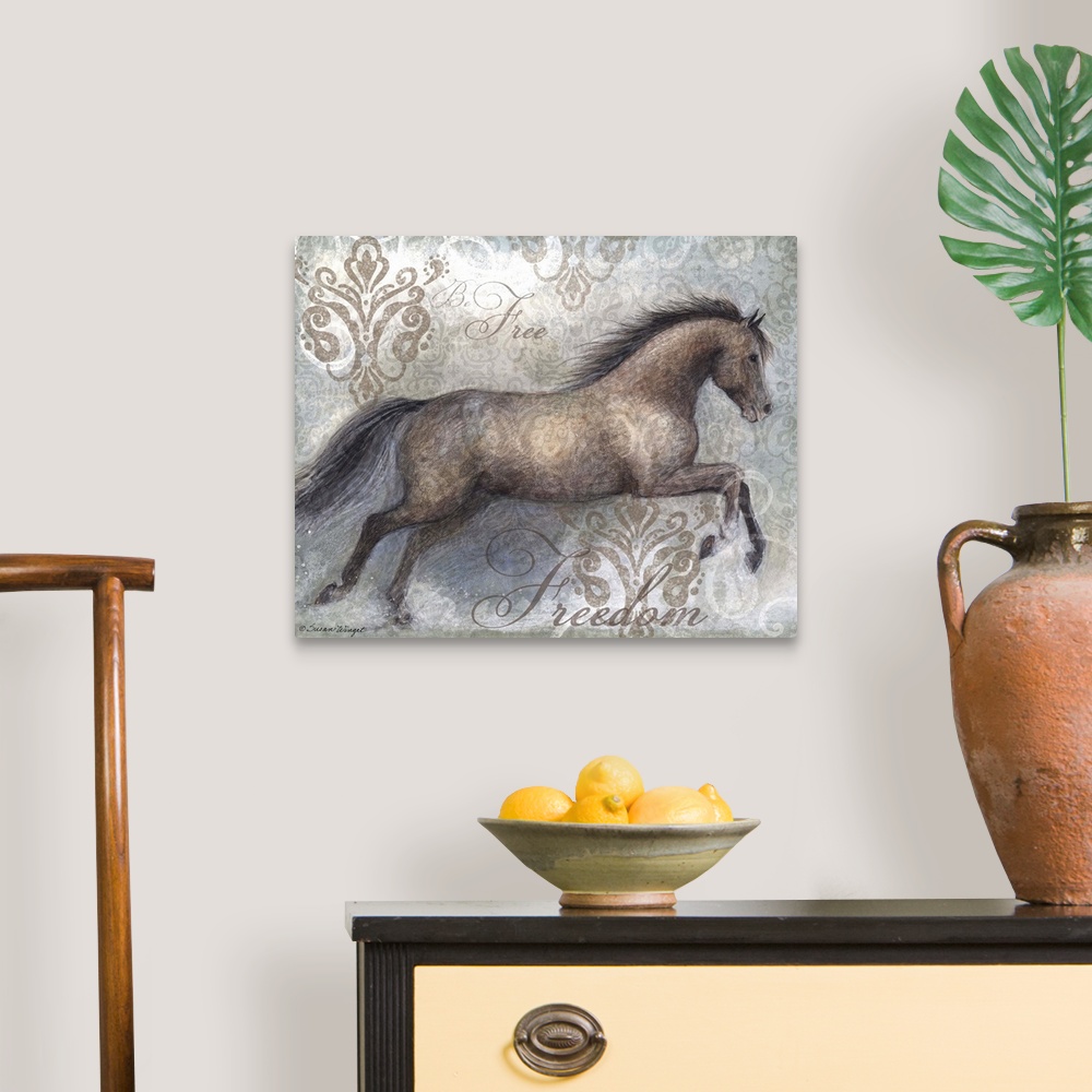 A traditional room featuring Stunning depiction of this beautiful creature called the horse