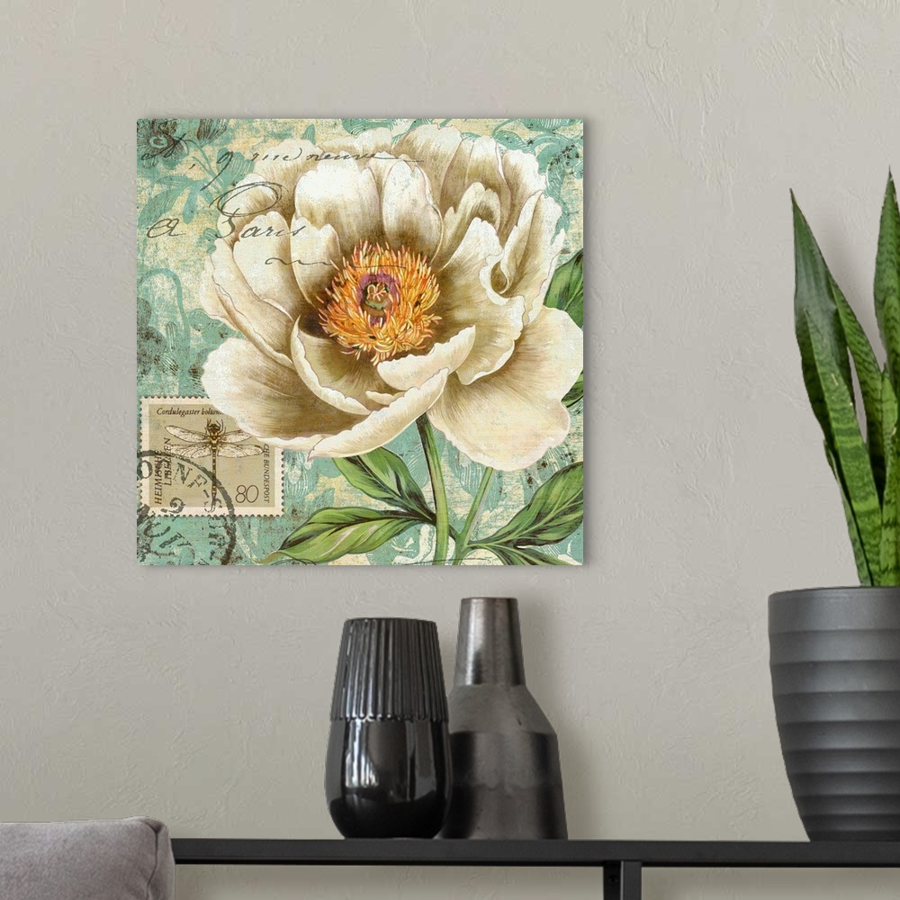 A modern room featuring Beautiful floral art in sea glass tones will add elegance to any decor.