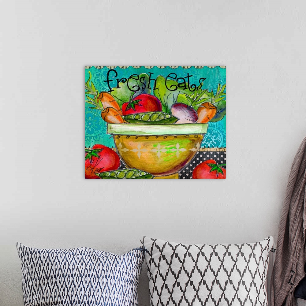 A bohemian room featuring Whimsical fruit bowl, great for kitchen motif