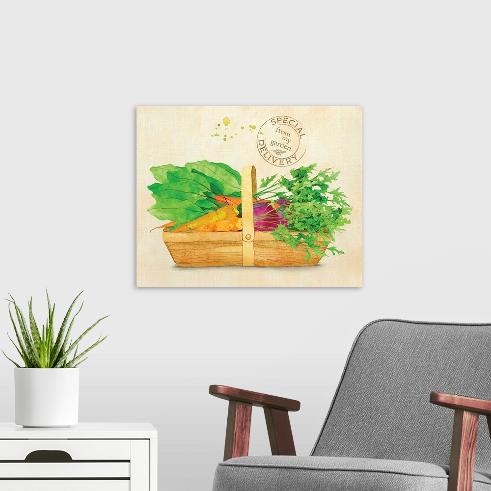 A modern room featuring This charming garden imagery evokes the sweet beauty of the veggie garden