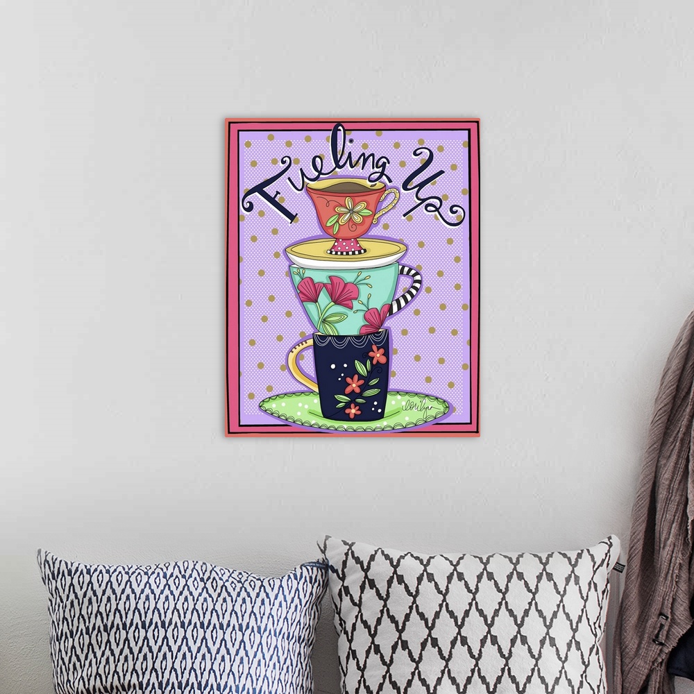 A bohemian room featuring Coffee Lovers will appreciate this colorful statement, "Fueling Up"
