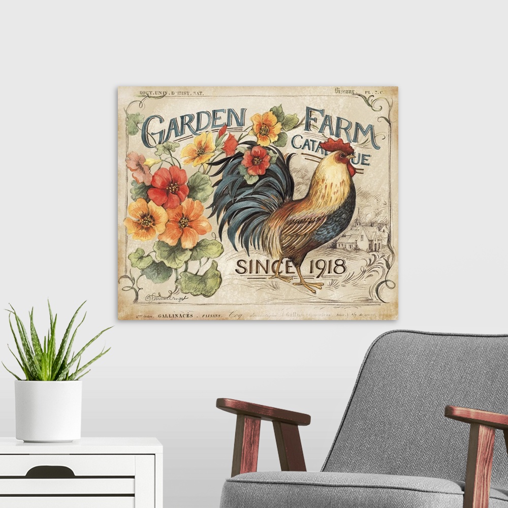 A modern room featuring Vintage rooster treatment offers sophisticated country style.
