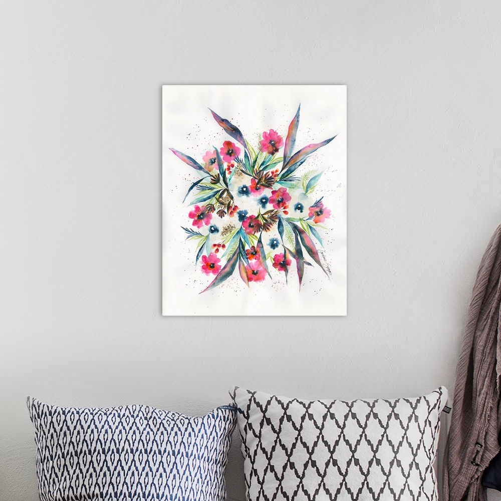 A bohemian room featuring This delicate floral will fit in any style and palette of home decor.