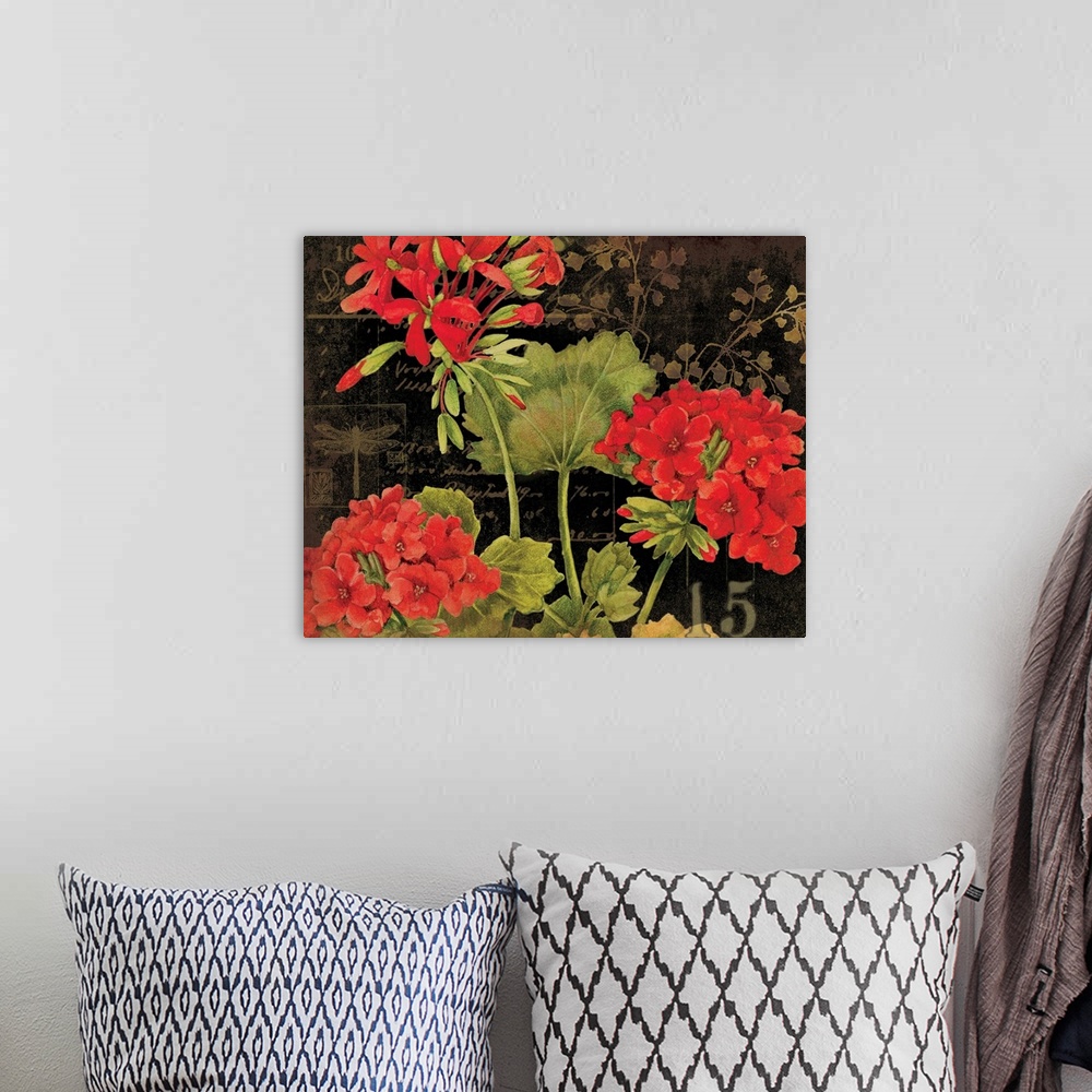 A bohemian room featuring Lovely floral art goes with any decor, in any room.
