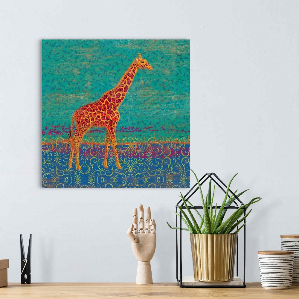 A bohemian room featuring Colorful, contemporary take on the elegant giraffe