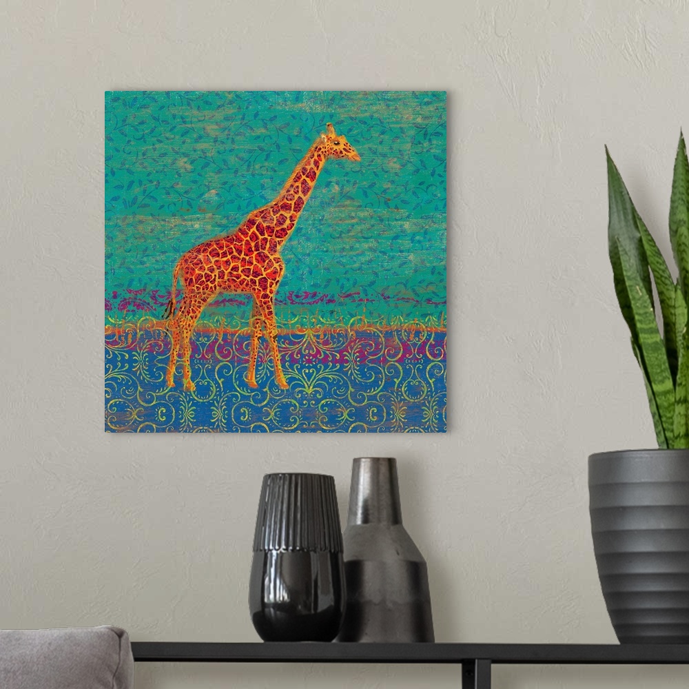 A modern room featuring Colorful, contemporary take on the elegant giraffe