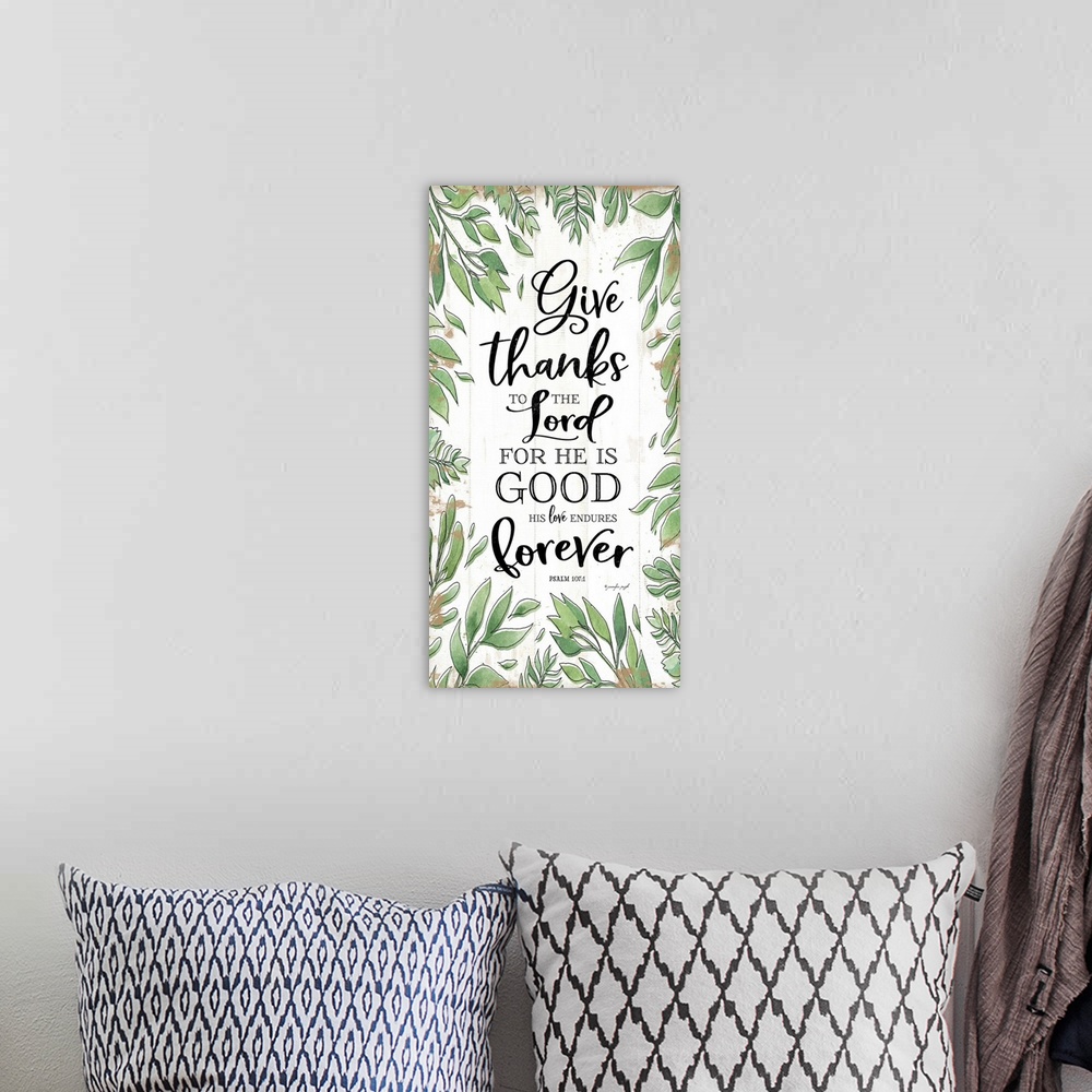 A bohemian room featuring Give Thanks to the Lord