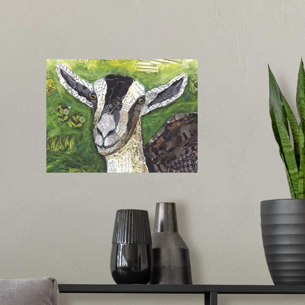 A modern room featuring Collage treatment adds a unique decorative look to a traditional animal motif.