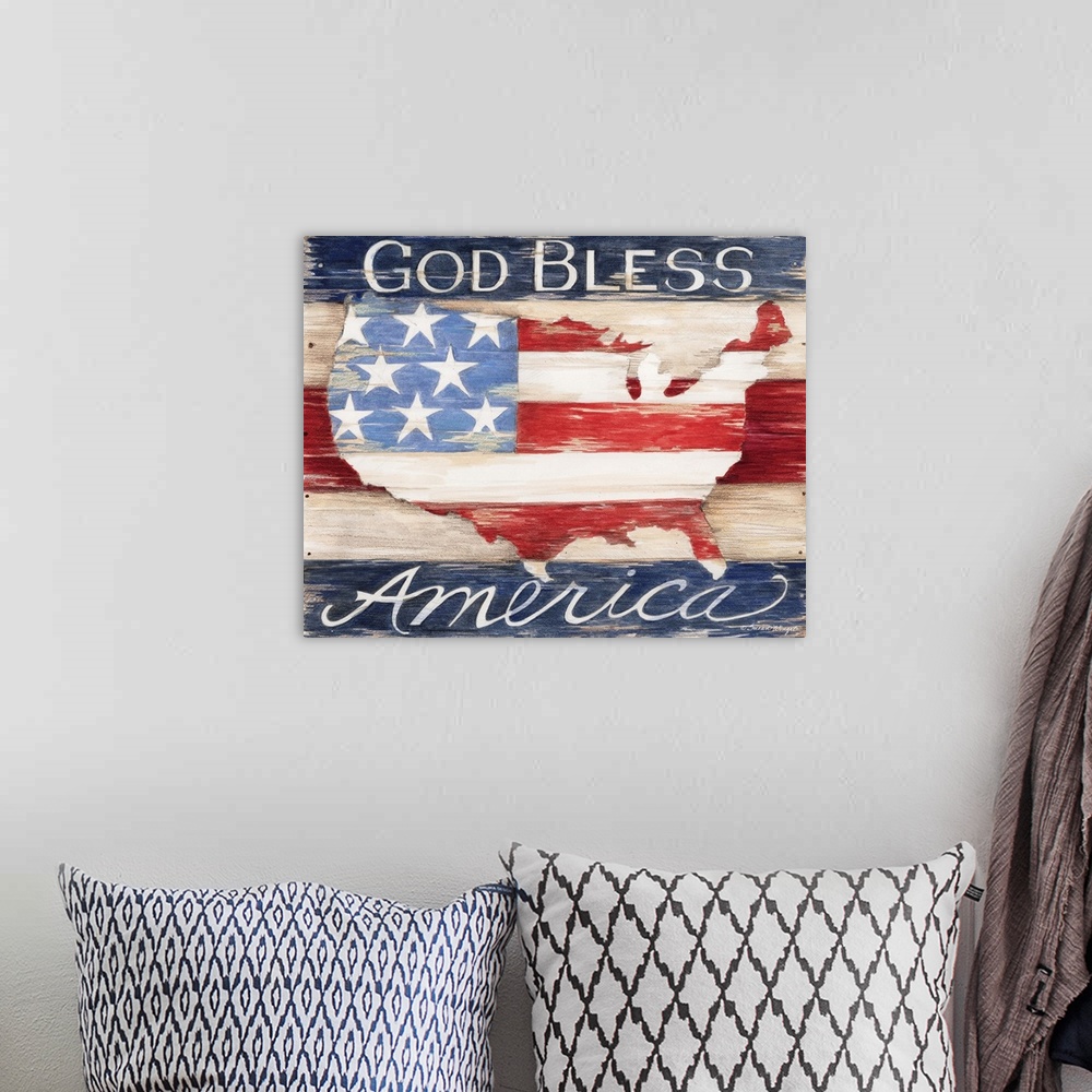 A bohemian room featuring Honor the flag with this rustic feeling Americana painting/